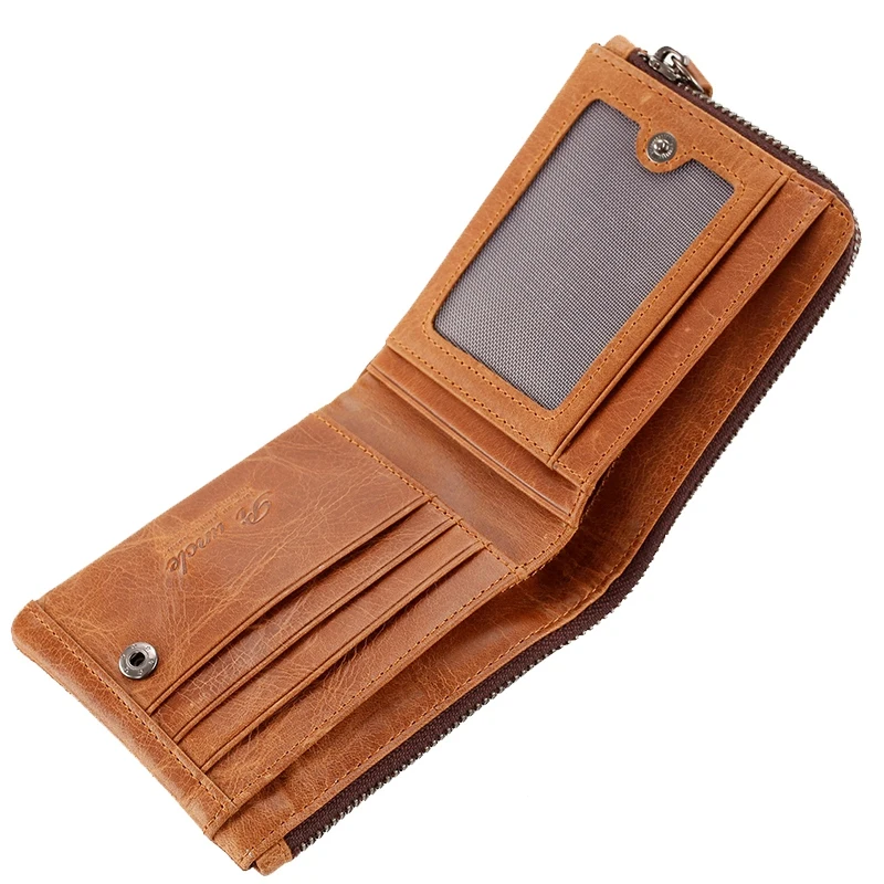 

PI UNCLE Brand Leather Men's Wallet Short Zipper Change Certificate Bag Horizontal Folding Retro Wallet