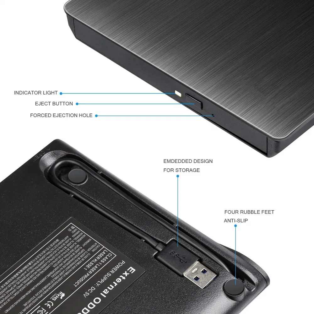 KuWFi Внешний USB 3 0 диск CD RW DVD ROM горелки dvd плеер Портативный компакт дисков