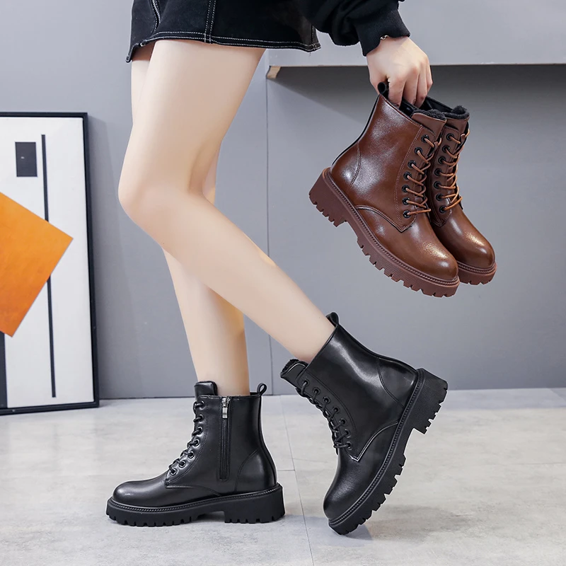 

Женские ботинки на молнии, с круглым носком, на плоской подошве