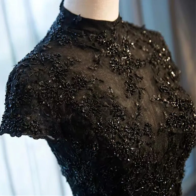 Женское вечернее платье с высоким воротом черное Элегантное Длинное