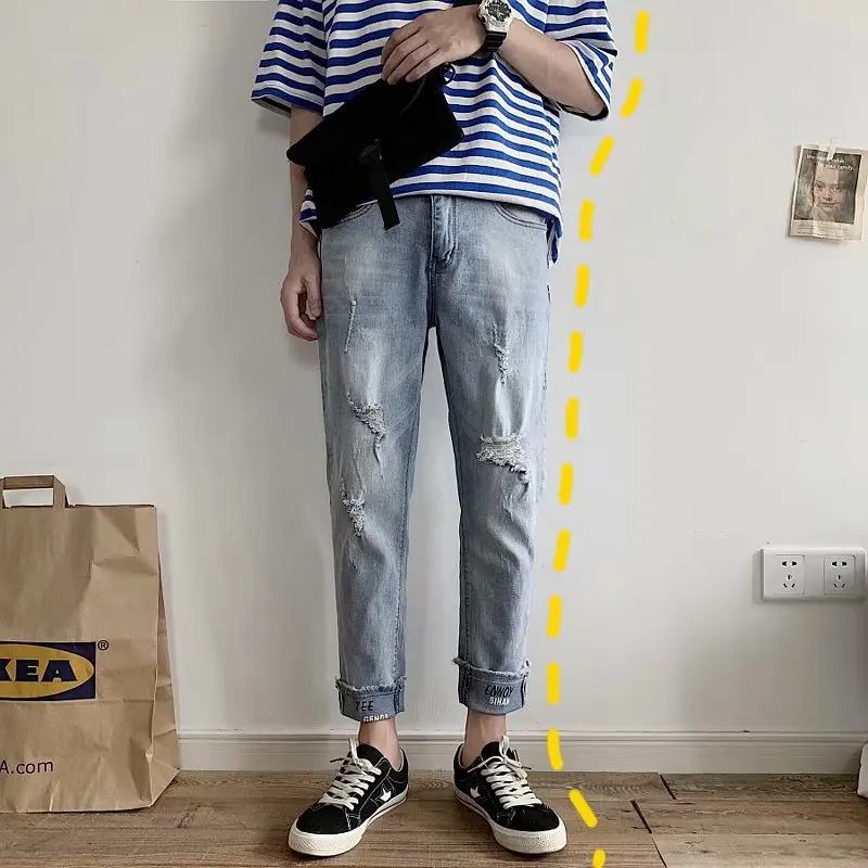 Лето 2021 брюки в стиле хип-хоп рваные джинсы для мужчин джинсовые прямые штаны