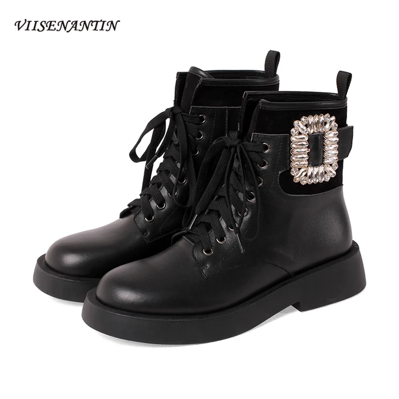 

Женские ботильоны со стразами, полусапожки на толстом каблуке средней высоты с круглым носком, украшенные стразами, осень