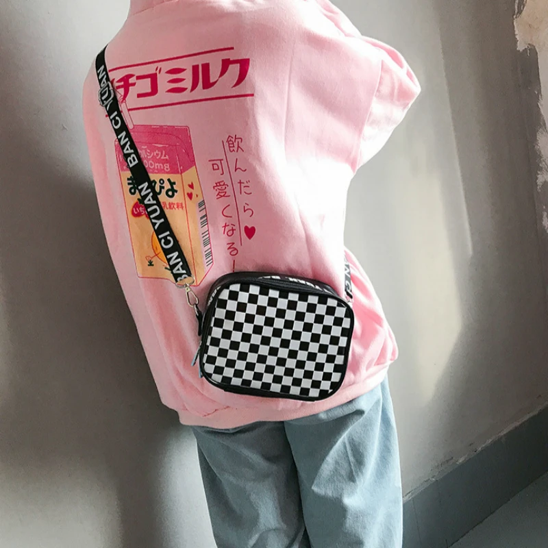 

Dual use Women Checkerboard Crossbody Bag Black and White Plaid Storage Box Personality Shoulder Bag Lattice Student Handbags