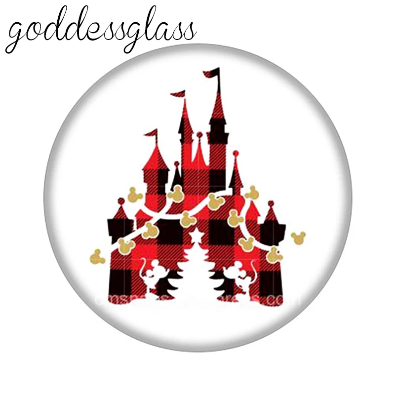 Disney Christmas style Mickey Minnie Face Tree Castle 10pcs Round photo glass 18mm snap buttons for bracelets jewelry | Украшения и