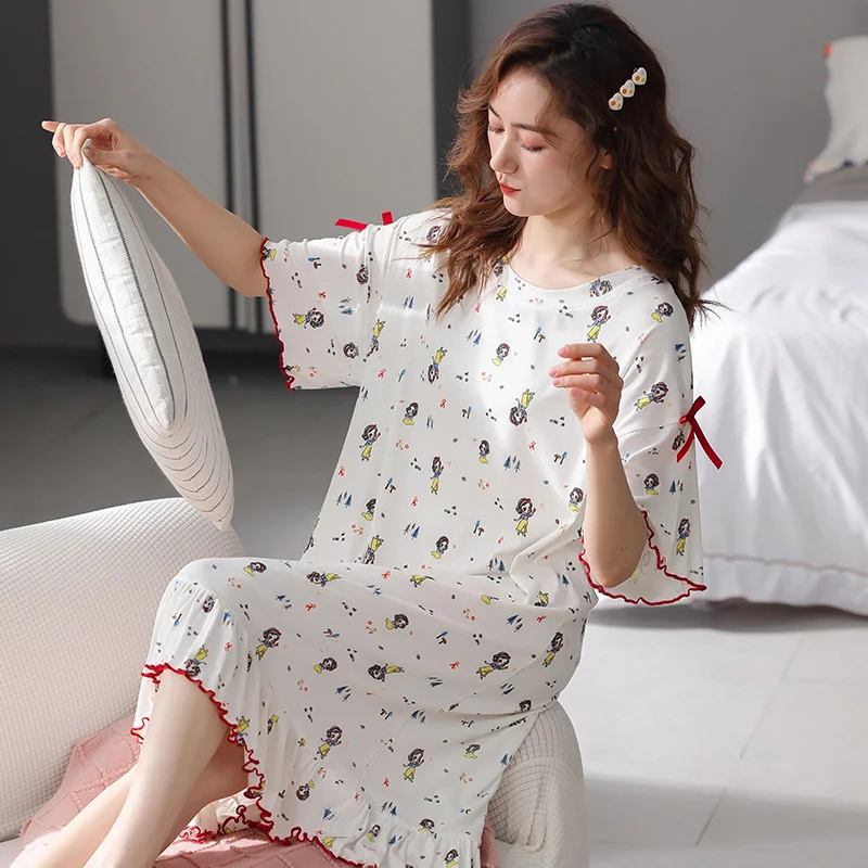 

Pajamas Women's Summer Thin Short Sleeve Modal Half Sleeve Nightgown Nightdress Home Clothes For Women Pijama Mujer Sleepwear