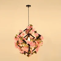 square simulation green plants cherry blossoms chandelier for bar restaurant retro pendant lamp hot sale home improvement