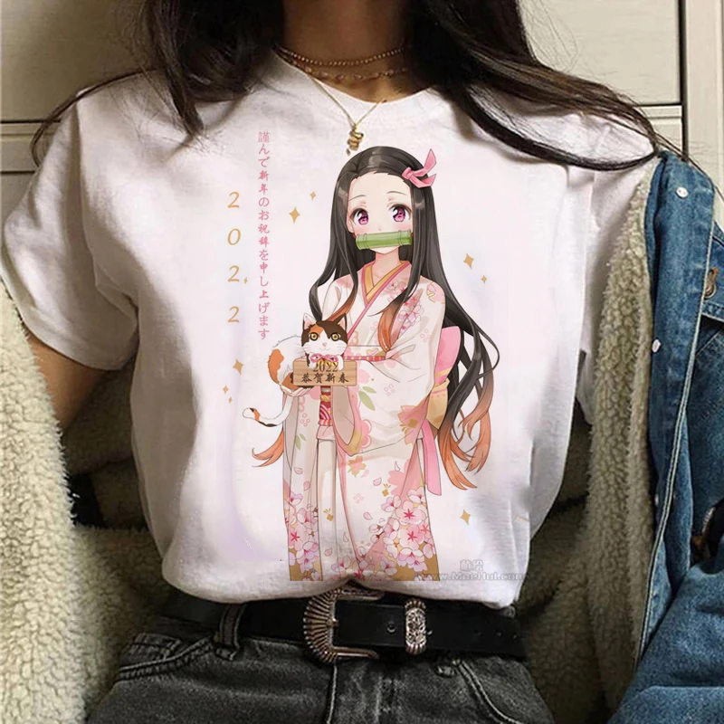 

Kamado Nezuko Printed T-Shirt Women Japanese Anime Demon Slayer Kawaii Graphic Tees Unisex Y2K Funny Tops Tshirt 2022