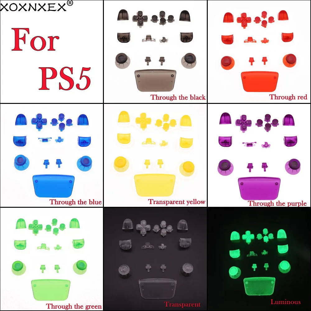 

16pcs transparent Controller Button Joystick Key Colorful Replacement For PS5 Case Accessories Gamepad Cover Handle Cap Shell