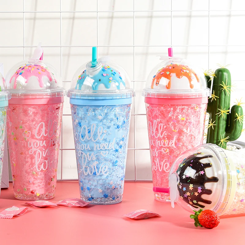 

Korean Style Plastic Water Bottle Large Capacity 430mL Purple Green Pink Orange Blue Chocolate Summer Straw Ice Cup