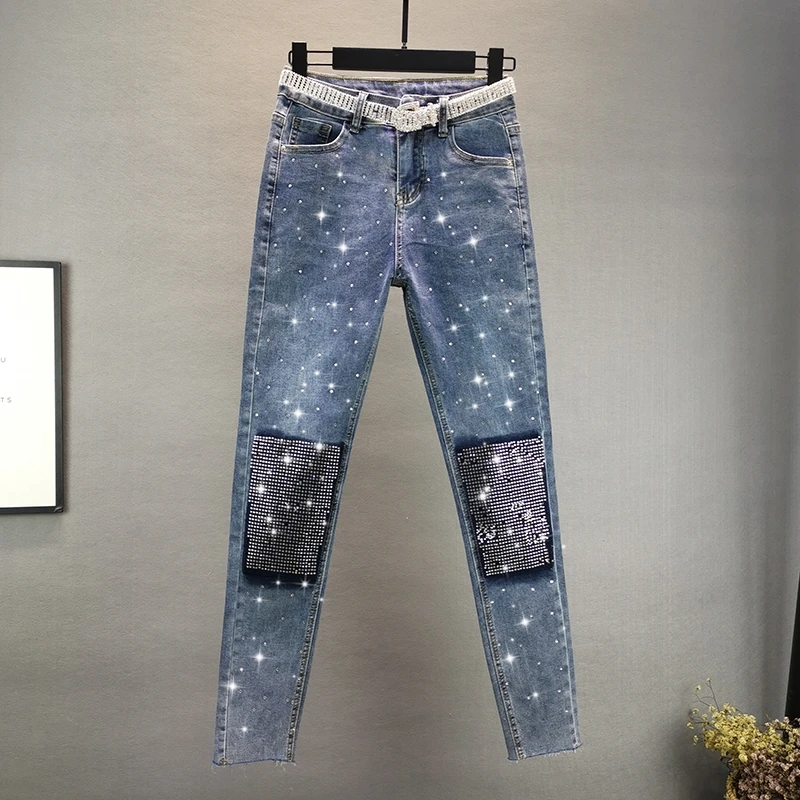 Женские Эластичные облегающие штаны весна 2020 тонкие Стразы|Узкие джинсы| |