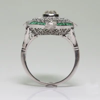 bohemian horse eye flower cut out crystal ring emerald with square diamond engagement ring for women