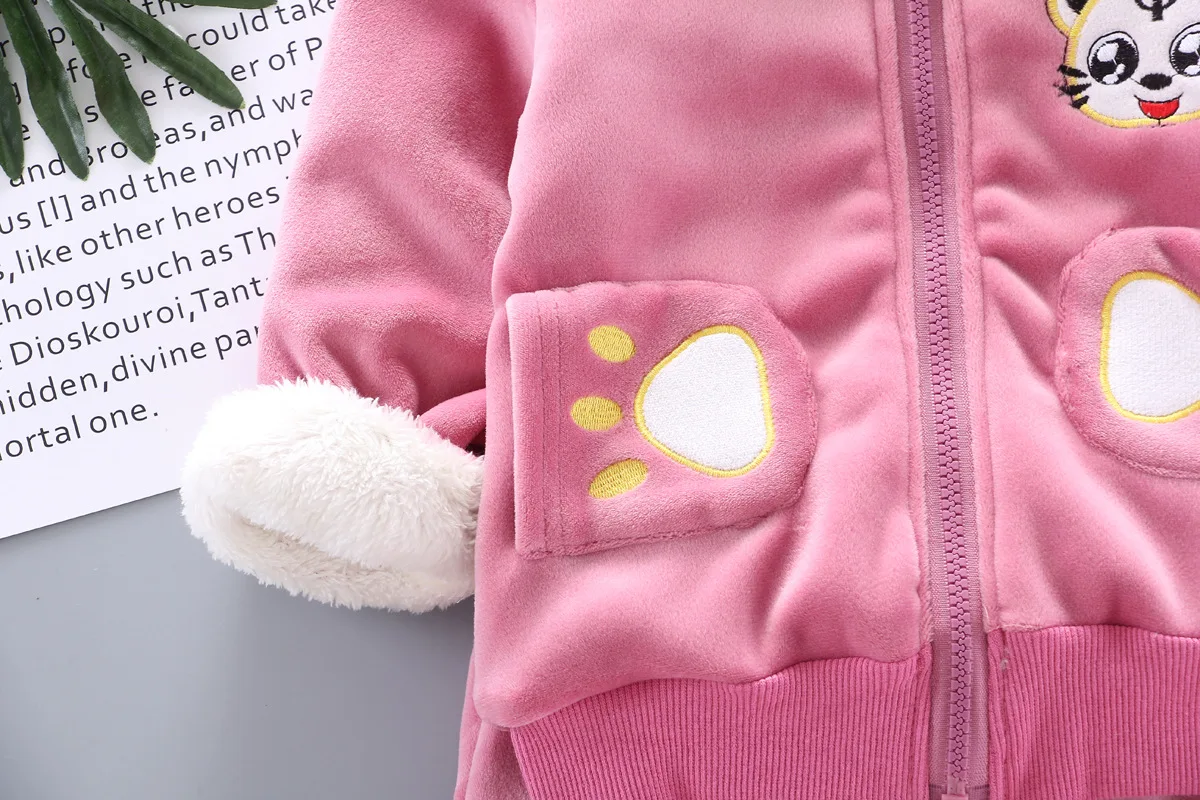 Теплый комплект одежды для маленьких девочек, зимние комплекты одежды из толстого плюша и хлопка для маленьких девочек, толстовки и штаны Детский комплект детская одежда