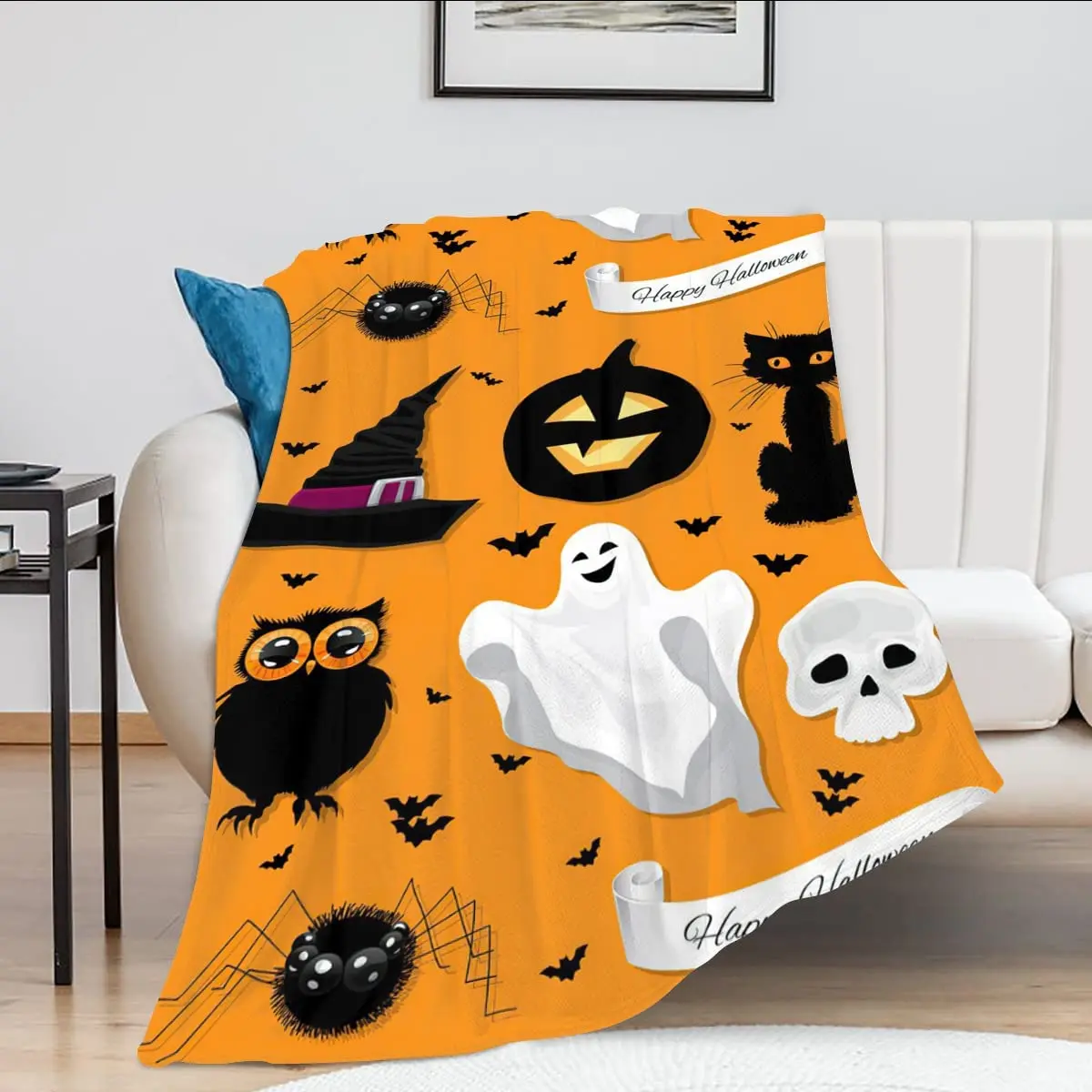 

Manta de franela de calabaza para Halloween, manta de forro polar para sofá, cama, ropa de cama ligera y acogedora, Ultra suave