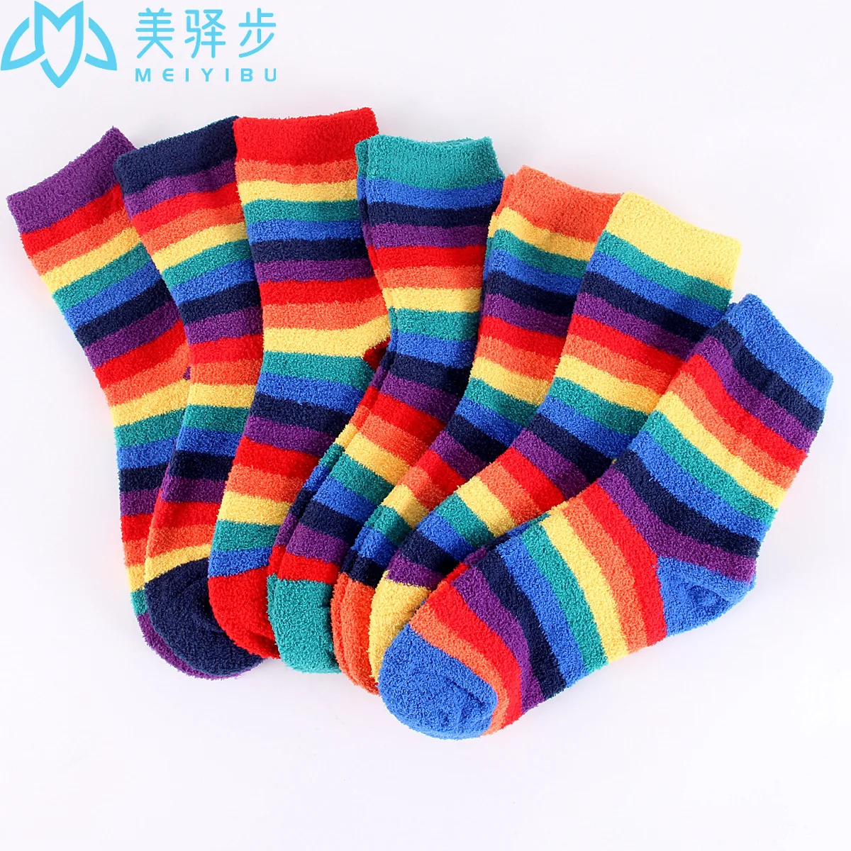 12 Pairs Per Set Winter Coral Velvet Women's Socks Soft Comfortable and Warm Socks with Colorful Stripes Coral Velvet Socks