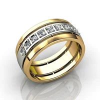 Huitan Двухцветные обручальные кольца для женщин выложенный кубический цирконий простой стильный женские кольца на палец новые модные ювелир...