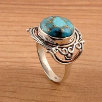 vintage bohemia silver plated rings for women tibetan ethnic blue stone resin finger ring wedding jewelry