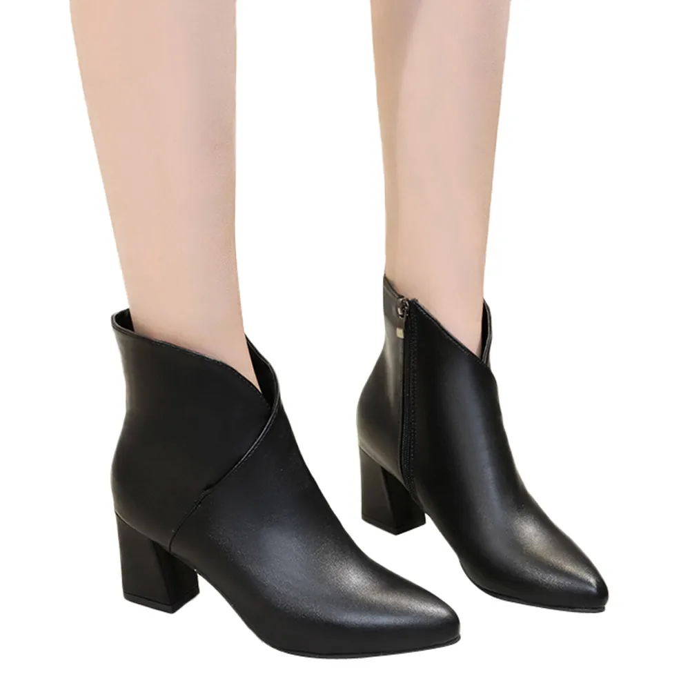 Женские ботинки Новинка 2018 года Обувь из искусственной кожи на высоком каблуке