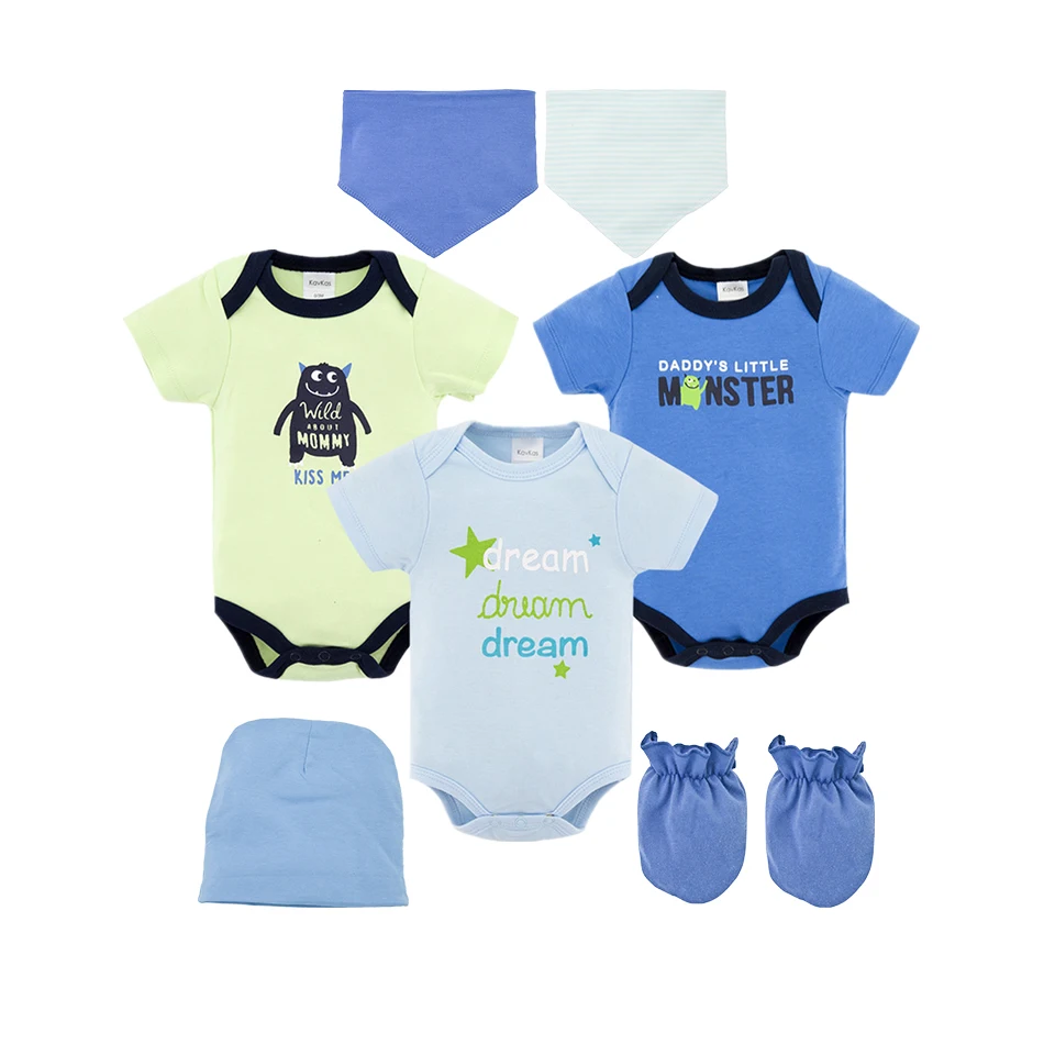 8PCS Baby Boy Bodysuit Clothes Set Newborn Baby Jumpsuit roupa infantil Clothing Set with Baby Caps Bibs Gloves Gifts - Цвет: CHY2118