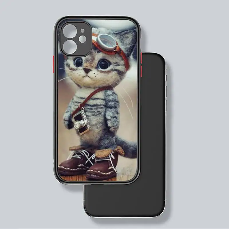 

Animal Cat Phone Case black matte transparent For iPhone 7 8 x xs xr 11 12 pro plus mini max Clear Funda