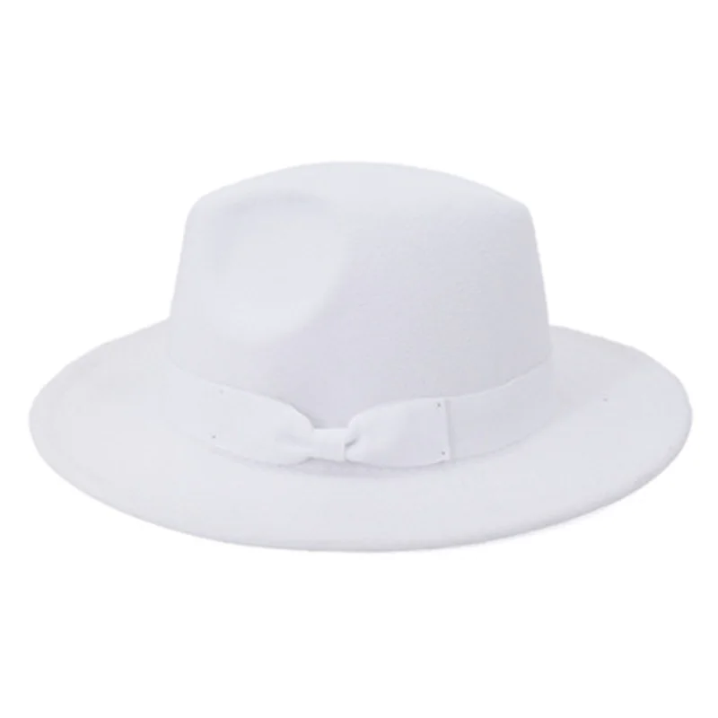 

felted hats women men caps wide brim bowknot ribbon band winter hat women elegant panama dress formal pink white fedora hats new