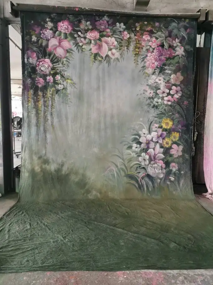 Custom10ft x20ft ручная роспись муслин фон, цветок фото фон, свадебный фон, фотографии букет Живописные фоны