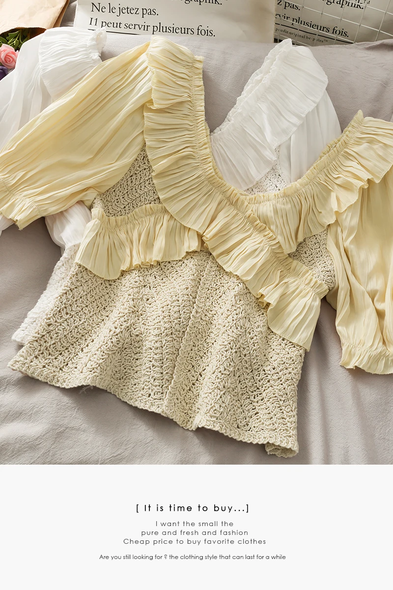 

2021 Summer women crochet shirt cross lace patchwork tops