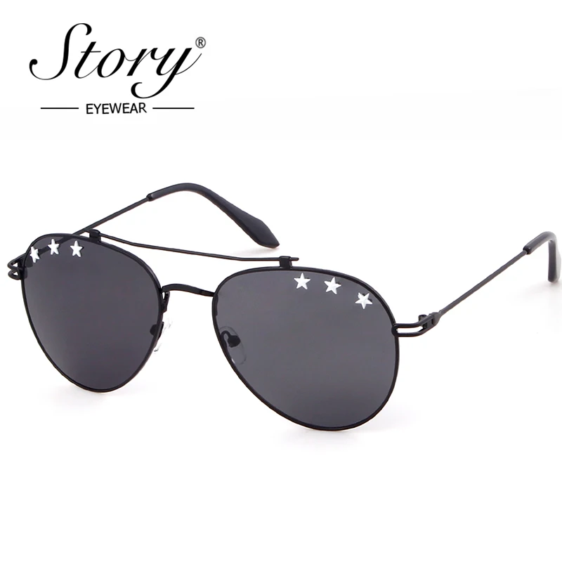 Солнечные очки авиаторы STORY 2018 модные солнцезащитные со звездами женские черные