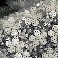 gorgeous beautiful design flower sequins lace beaded embroidery fabric white wedding dress sewing material transparent textiles