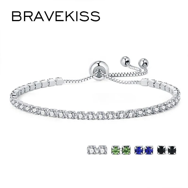 Женский браслет с фианитом BRAVEKISS 4 цвета регулируемый для тенниса подарочные