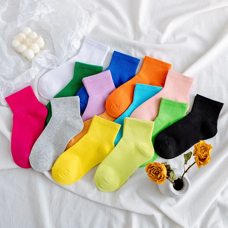 

Spring and Summer Color Socks Women Korean Boat Socks Thin Cotton Socks Fluorescent Solid Color Flat Women Socks Woman Socks