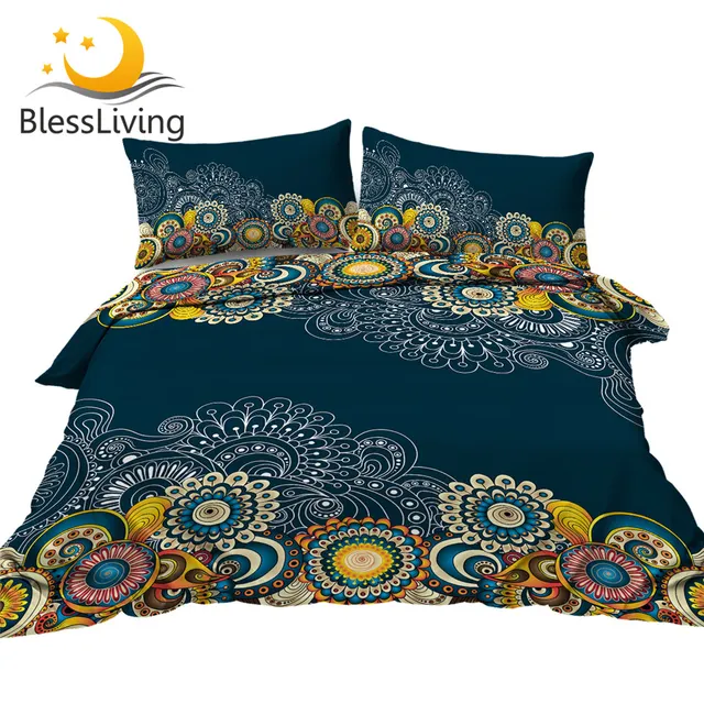 BlessLiving Mandala Bedding Set Bohemian Flower Bed Cover Yellow Floral Retro Home Textiles Colorful Boho Bedspreads Dropship 1