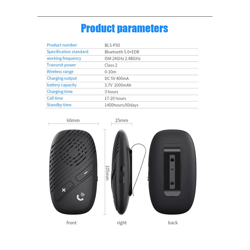 

Bluetooth 5.0 Handsfree Car Kit Sun Visor Clip Speakerphone MP3 Player Enduring Car Durable Parts Components