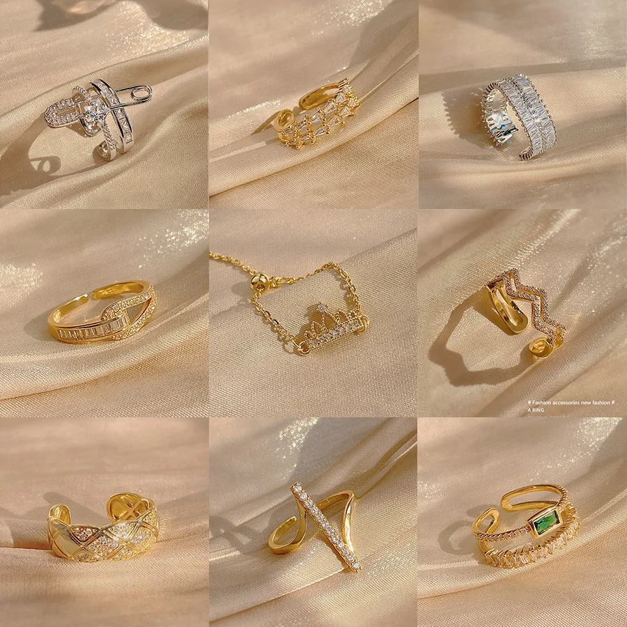 

Simple Personality Niche Crystal Zircon Rings for Women's Fashion Trend Resizable Ring Jewelry Gift for Girls