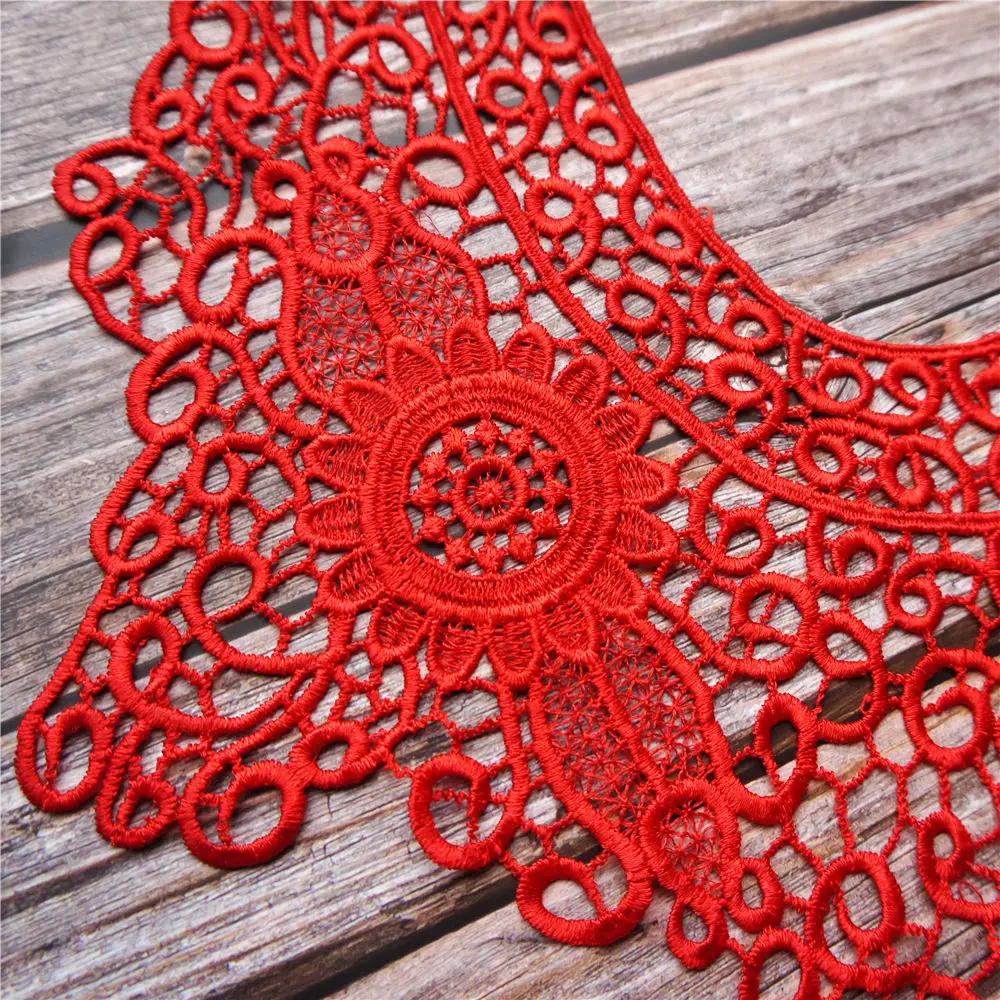 Красный с круглым вырезом воротник ткань Водорастворимые Вышитые свадебное