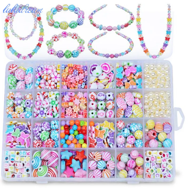 

1set 24 Small Grid Children Beaded Toys Necklaces Bracelets Beads Educational Toys Girls DIY Manual Work
