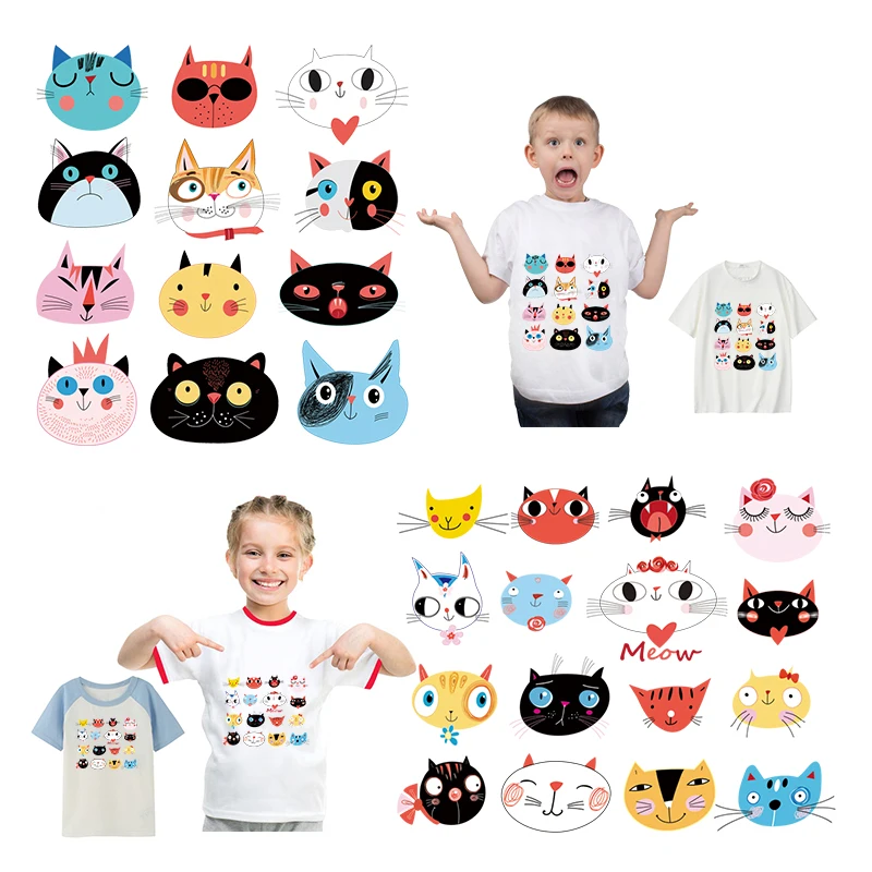 Наклейки для одежды New Cat Patches для мальчиков и девочек, набор термопереводных нашивок с крутым дизайном в стиле мультфильма, уровень A, стирка возможна, DIY.