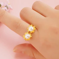 two pearl inlaid flower shape 24k gold rings for woman gold ring wedding engagement rings 2020 new design rings free shipping