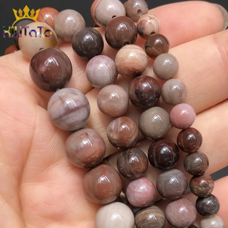 

Natural Brown wood Jaspers Stone Beads For Jewelry DIY Making Round Loose Spacer Beads Bracelet Accessories 15'' 6 8 10 12mm