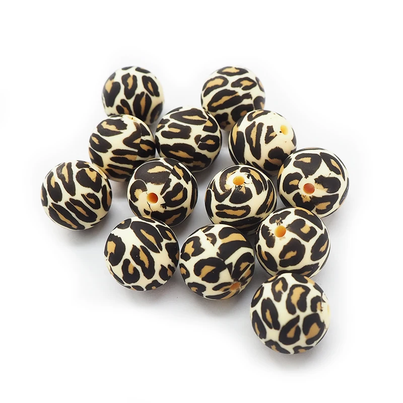 Chenkai-Cuentas de silicona con estampado de leopardo para beb&eacute;, abalorios de forma redonda para dentici&oacute;n, sin BPA, accesorios sensoriales para juguete de mascar, 15MM, 10 Uds.-1