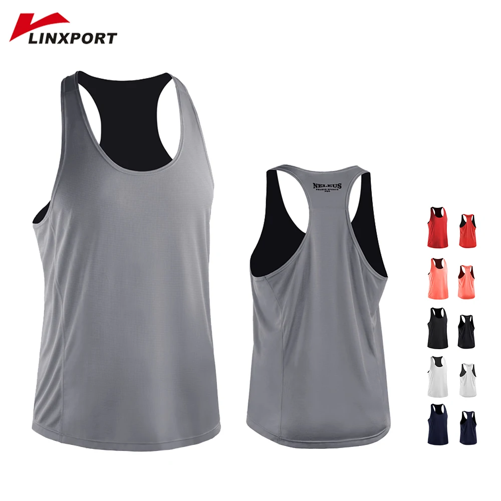 Men's Gym Clothing Sleeveless Jacket Fitness Tops Compression Shirt Cropped Running Vest Sports T-shirts Bodybuilding Singlet