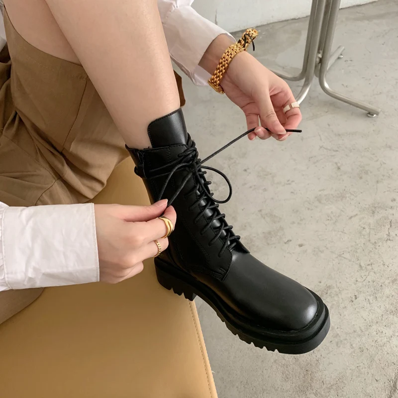 Boots Female women shoes Ankle 2020 Autumn British Wind Pu Leather Thick With Short Boots Motorcycle ladiesshoes YMB302