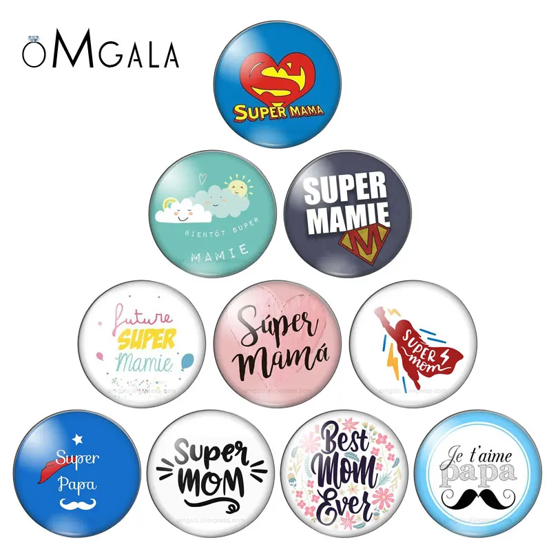 10pcs/lot Je Une Suis Qui Mamie Dechire Round Glass Cabochon French Super Mama Dad Dome For DIY Cameo Jewelry Findings | Украшения и
