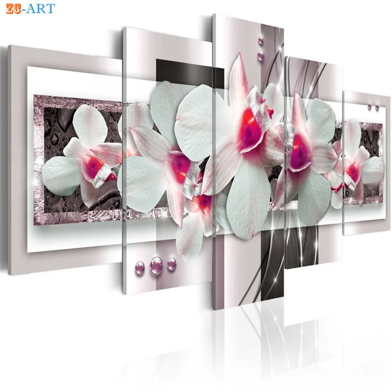 Цветок орхидеи Плакаты и художественная печать на холсте 5 Панель Wall Art для
