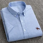 Рубашка мужская оксфордская с коротким рукавом, чистый хлопок, без карманов, с вышивкой лошади, Повседневная на пуговицах, короткий рукав, 6XL, 100%