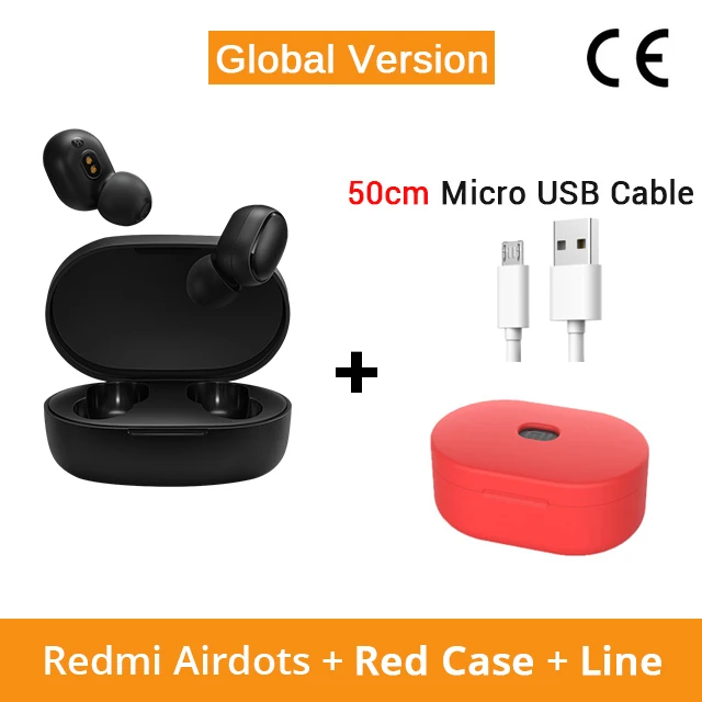 RedCase 50cmline Xiao mi Red mi AirDots, беспроводные наушники с Bluetooth 5,0, наушники для зарядки mi Ture, беспроводные наушники-вкладыши, стерео наушники с басами, управление AI - Цвет: RedCase 50cmline