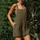 ZANZEA винтажные женские комбинезоны 2021 летние хлопковые льняные Комбинезоны повседневные однотонные на пуговицах сзади дамские Свободные Комбинезоны с карманами