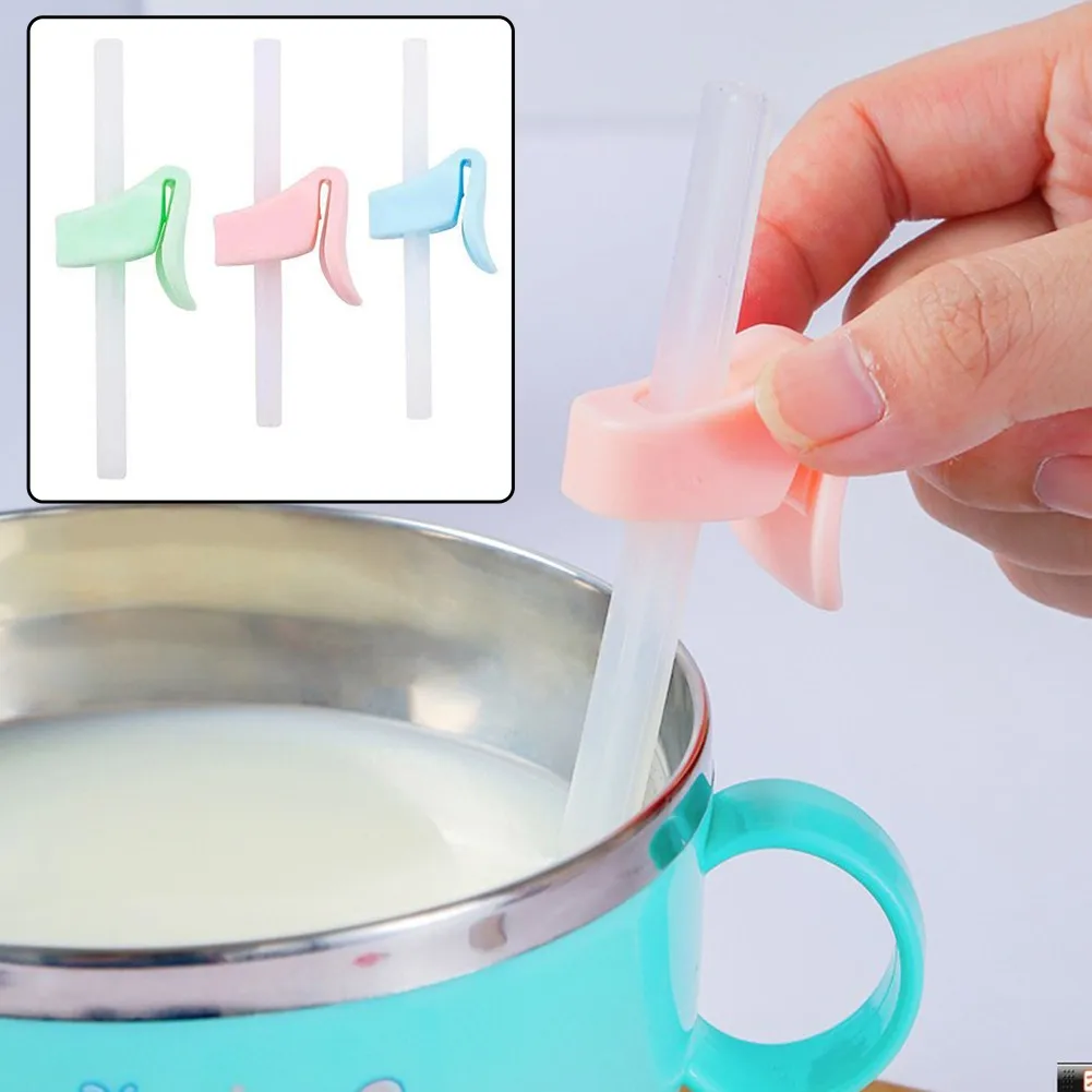 

Silicone Reusable Baby Children Spoon Drinking Water Straw Sucker With Buckle Baby Infant Feeding Straw Dishes Supplies