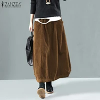 vintage corduroy skirts 2021 zanzea women autumn elastic waist long skirt jupe female solid casual vestidos loose faldas saia