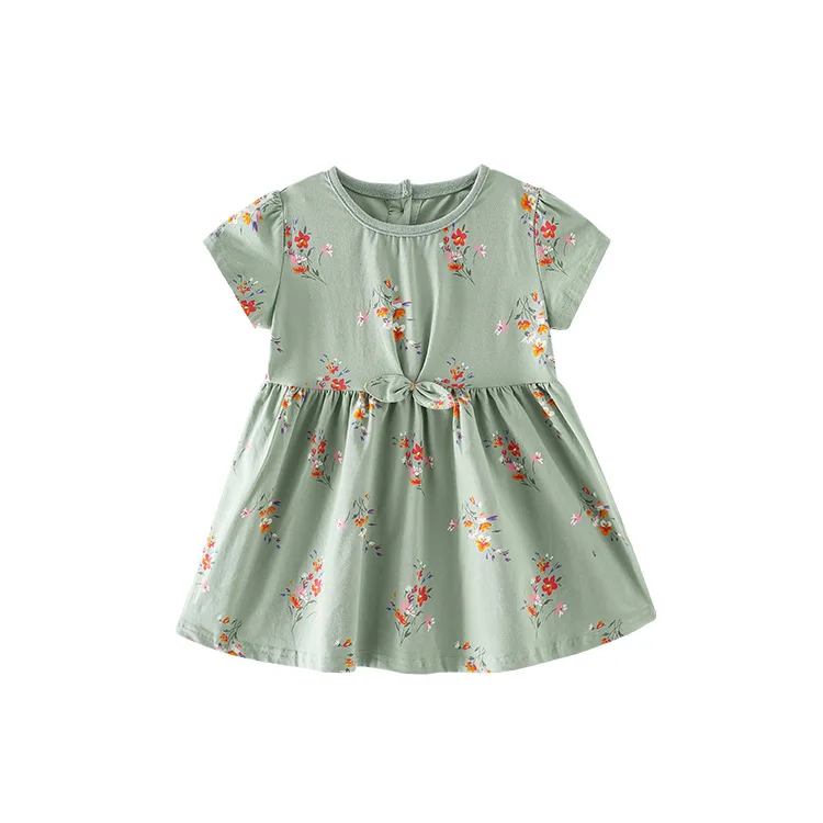 

Girls Clothes Cartoon Cotton Short Sleeve Dress Floral Children Skirt Bow Princess Dress 2022 Summer New European and American