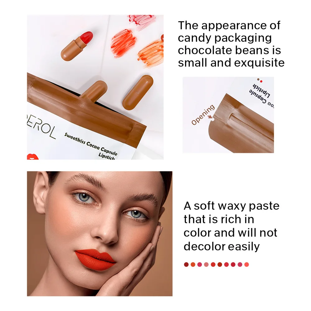 10PCS Mini Chocolate Capsule Lipstick Velvet Matte Candy Bags Kawaii Natural Charm Lip Makeup Set For Women Gift |
